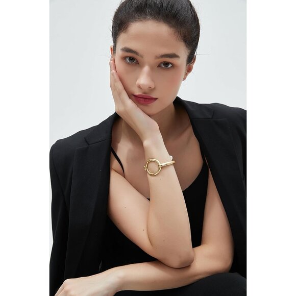 Gold Copper Cuff Bracelet Women Beaded Stackable Boho Jewelry Gift - Picture 5 of 8